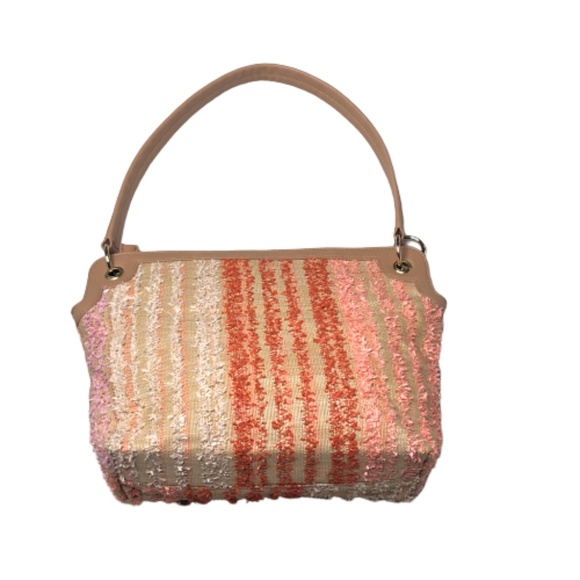 Juniper + Lime Striped Coral Peach Cream Handbag - Picture 2 of 8